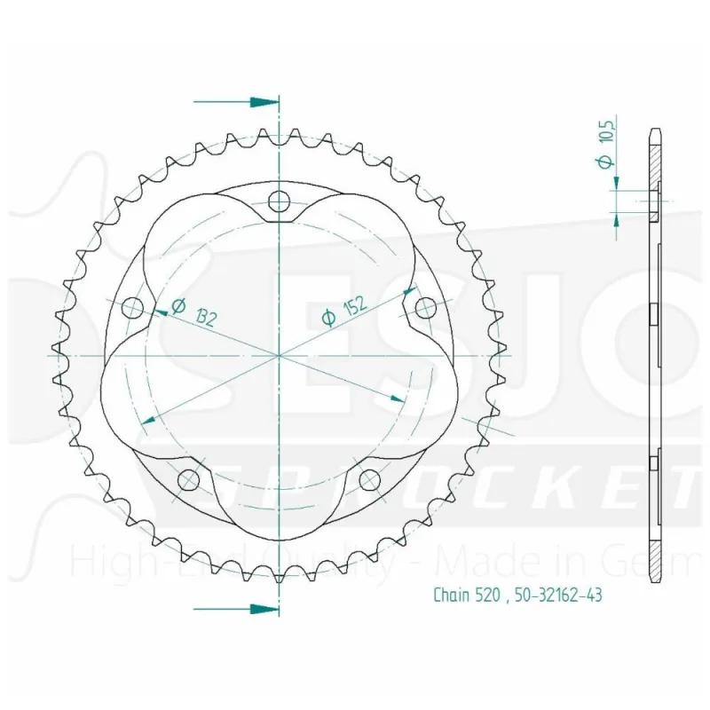 Corona Acciaio 43 denti – Passo 520