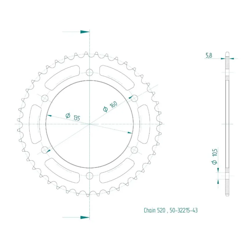 Corona Acciaio 43 denti – Passo 520