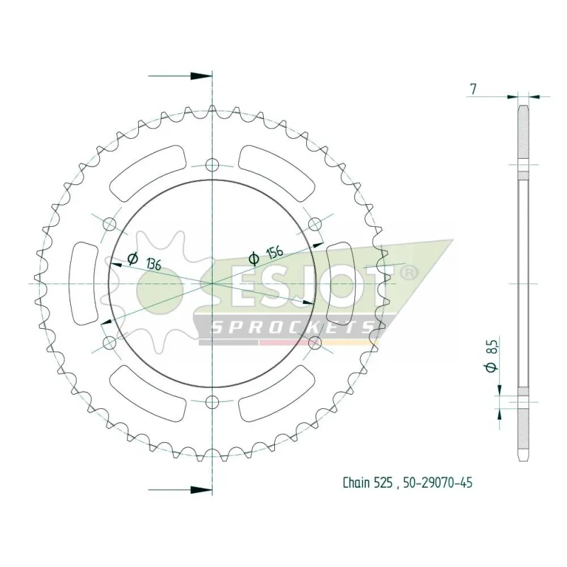 Corona Acciaio 45 denti – Passo 525